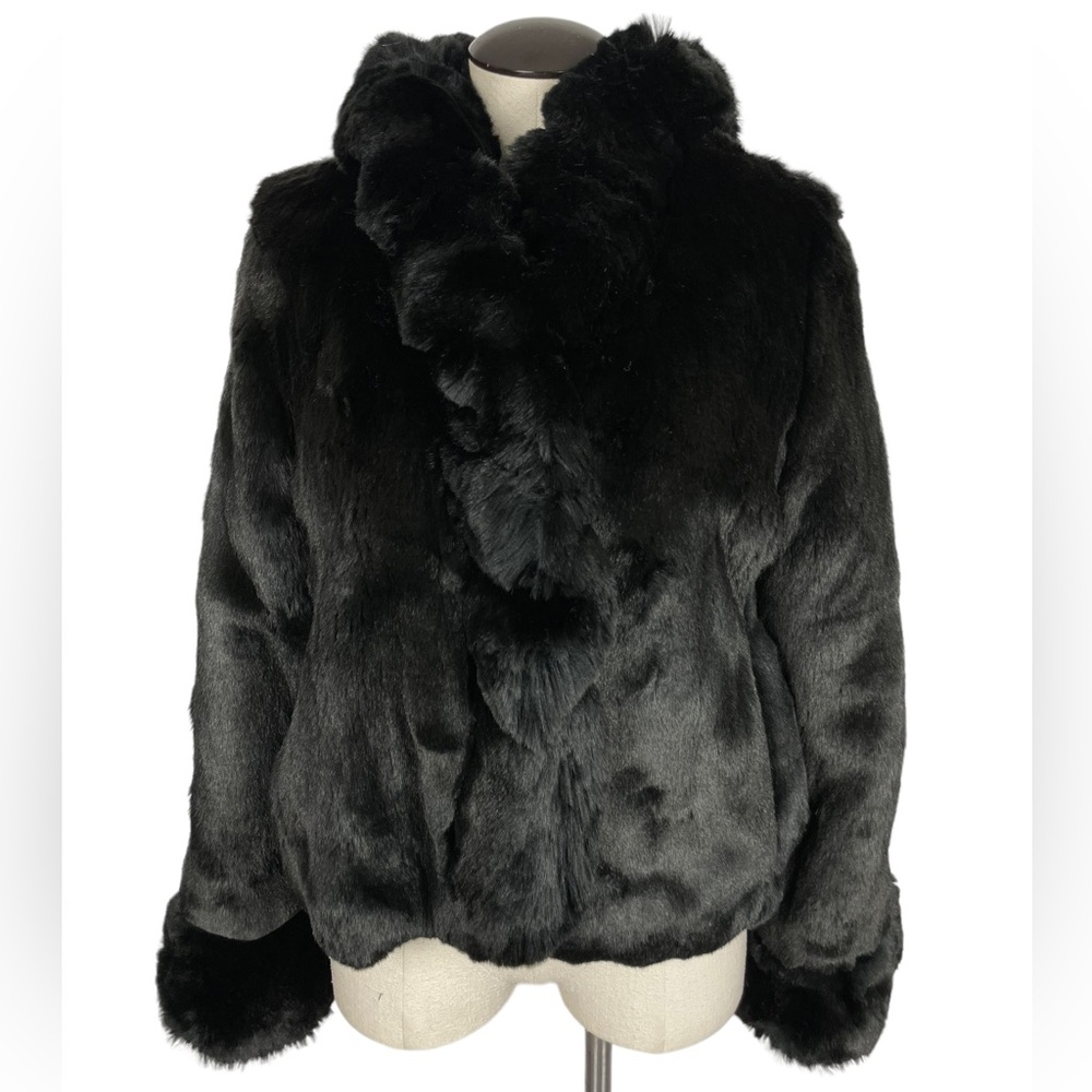 NWT Twelfth Street Cynthia Vincent Cropped Faux Fur Jacket Coat Black‎ Sm…